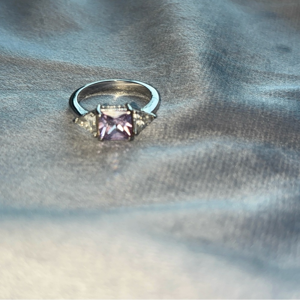 Silver Ring with Light Purple Center Stone and Accent Stones